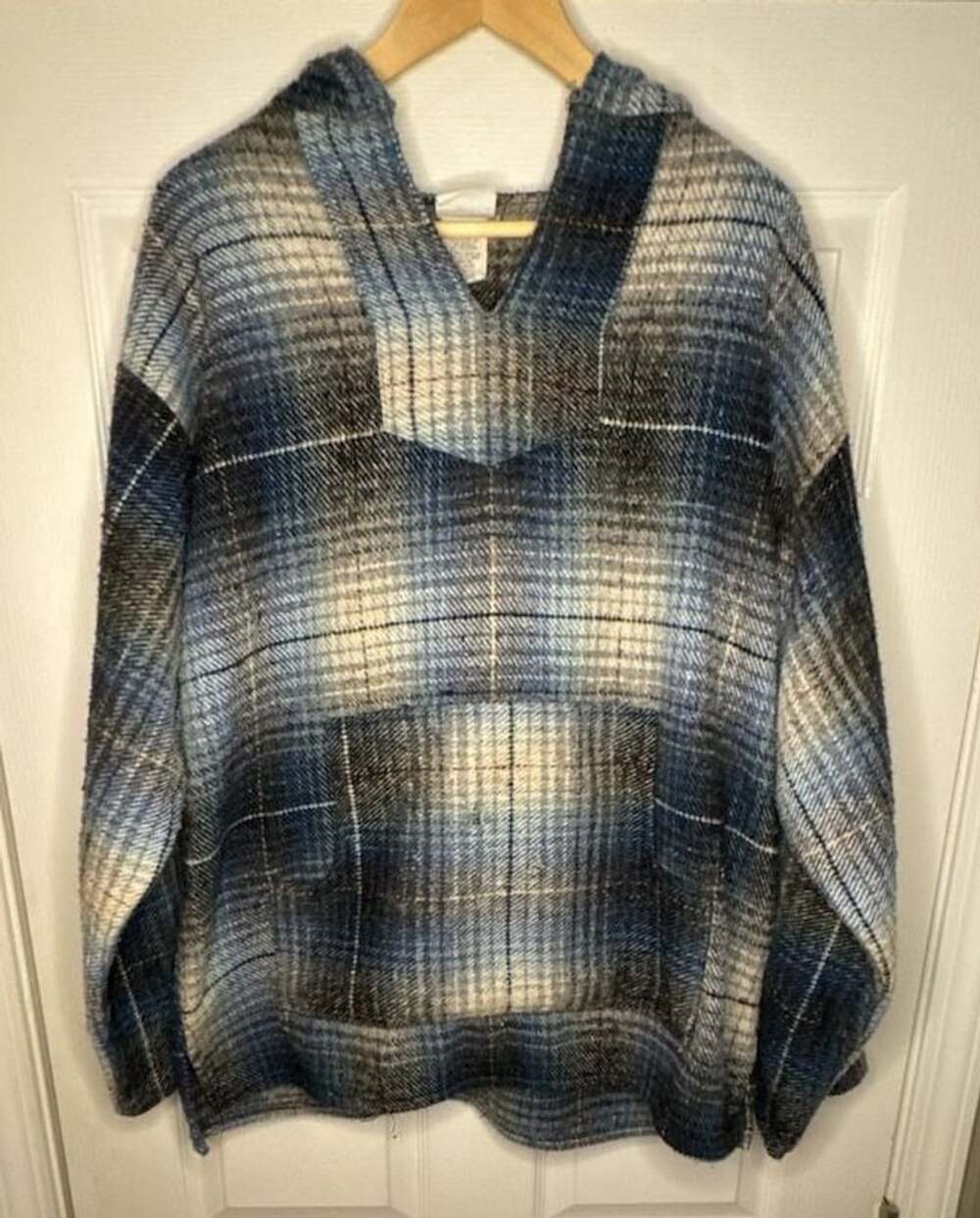 Senor Lopez Blue Plaid Baja Hoodie Pullover Large